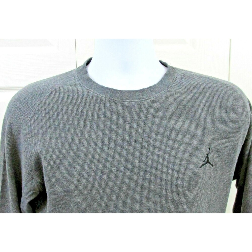 Air Jordan Shirt Boys Size Large Gray Waffle Weave Long Sleeve Jumpman Logos